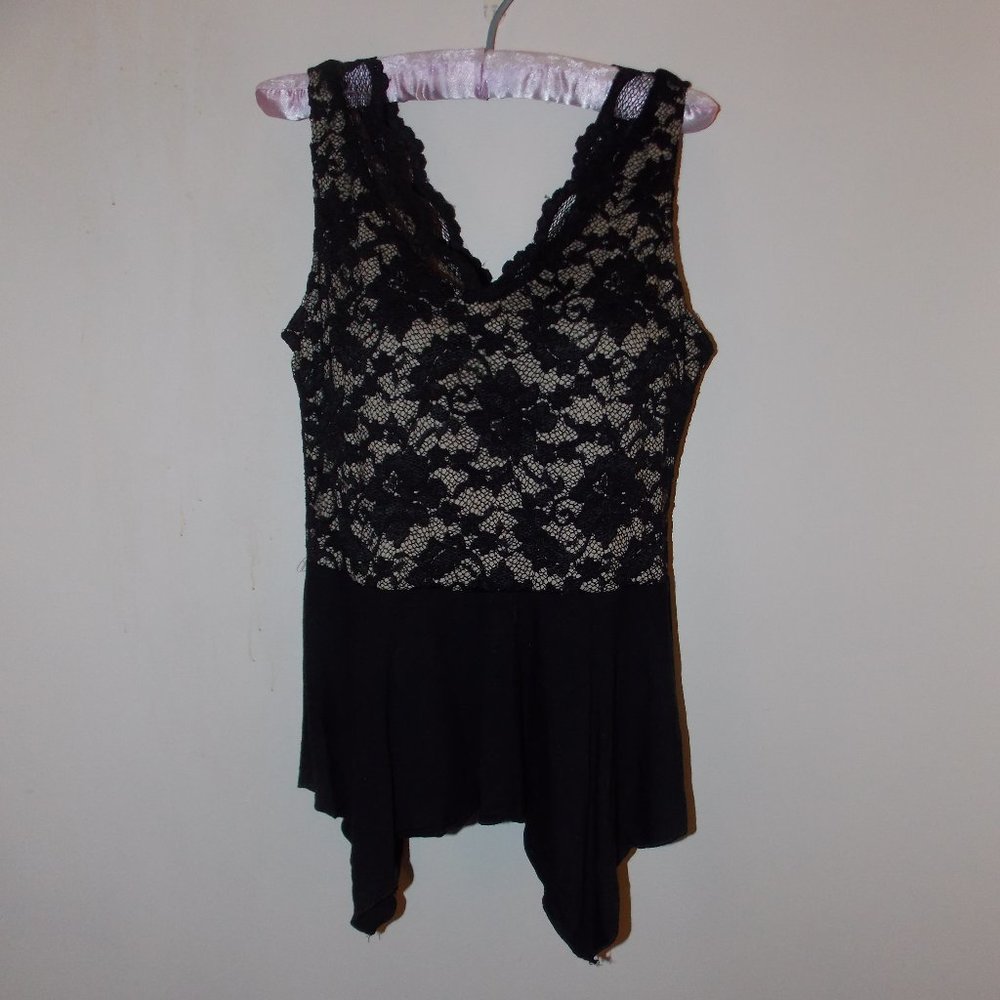 Sexy Black Lace Top with Handkerchief Hem